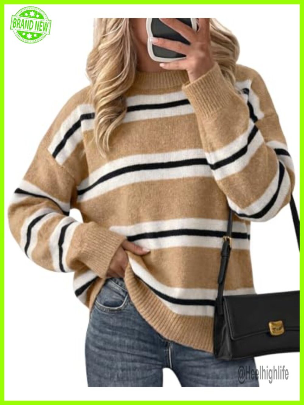 Womens Striped Pullover Sweater Crewneck Loose Knit Long Sleeve Top Casual